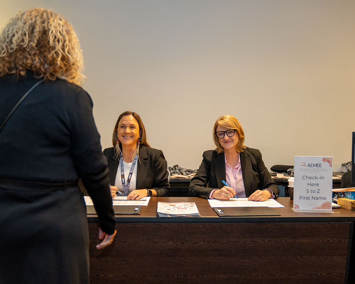 Registration desk at the AEMEE 2024 Annual Conference Day 1, Fremantle Western Australia