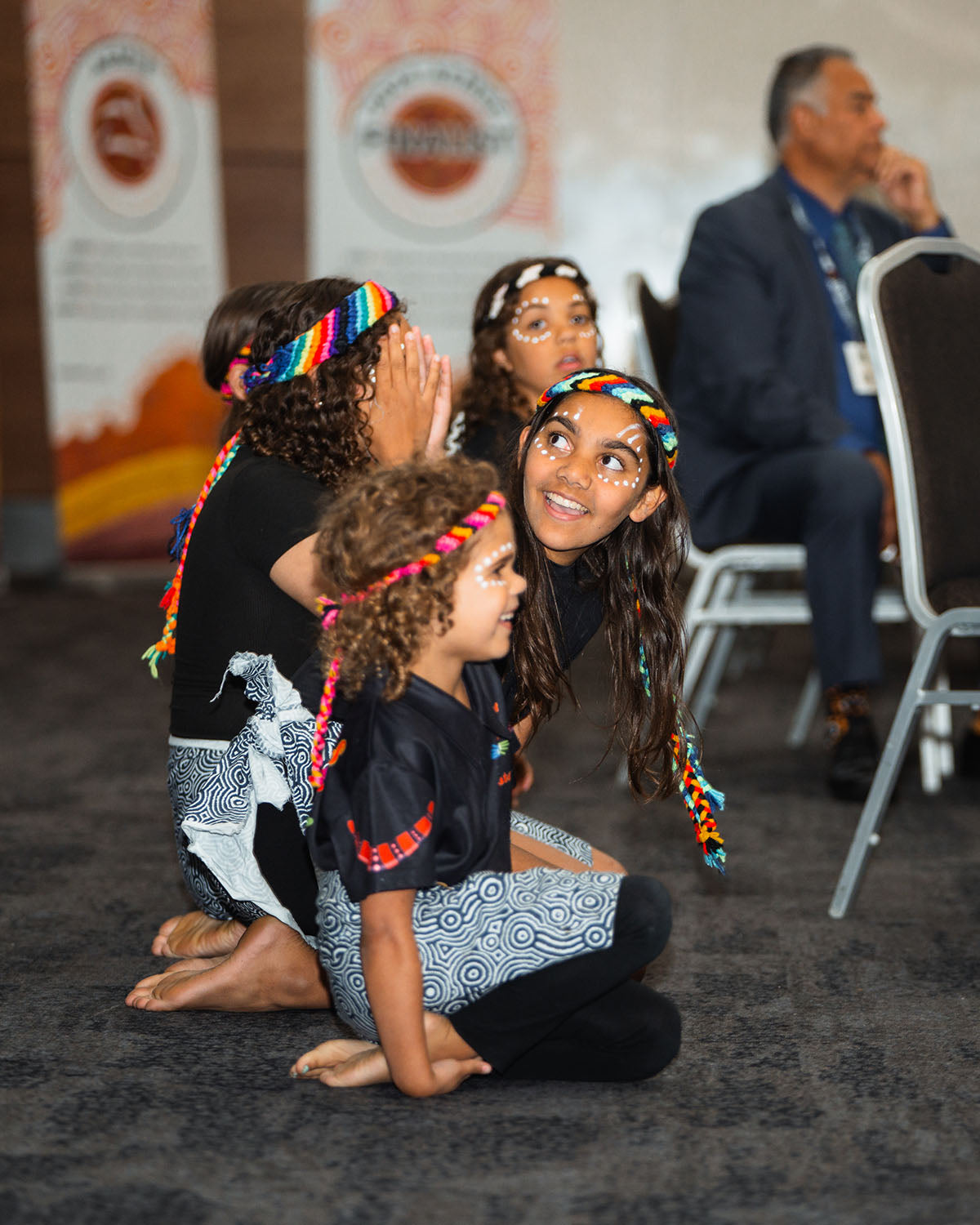 Indigenous youth dancers performing at the AEMEE 2024 Annual Conference Day 1 — From Sparks to Flames, Fremantle Western Australia