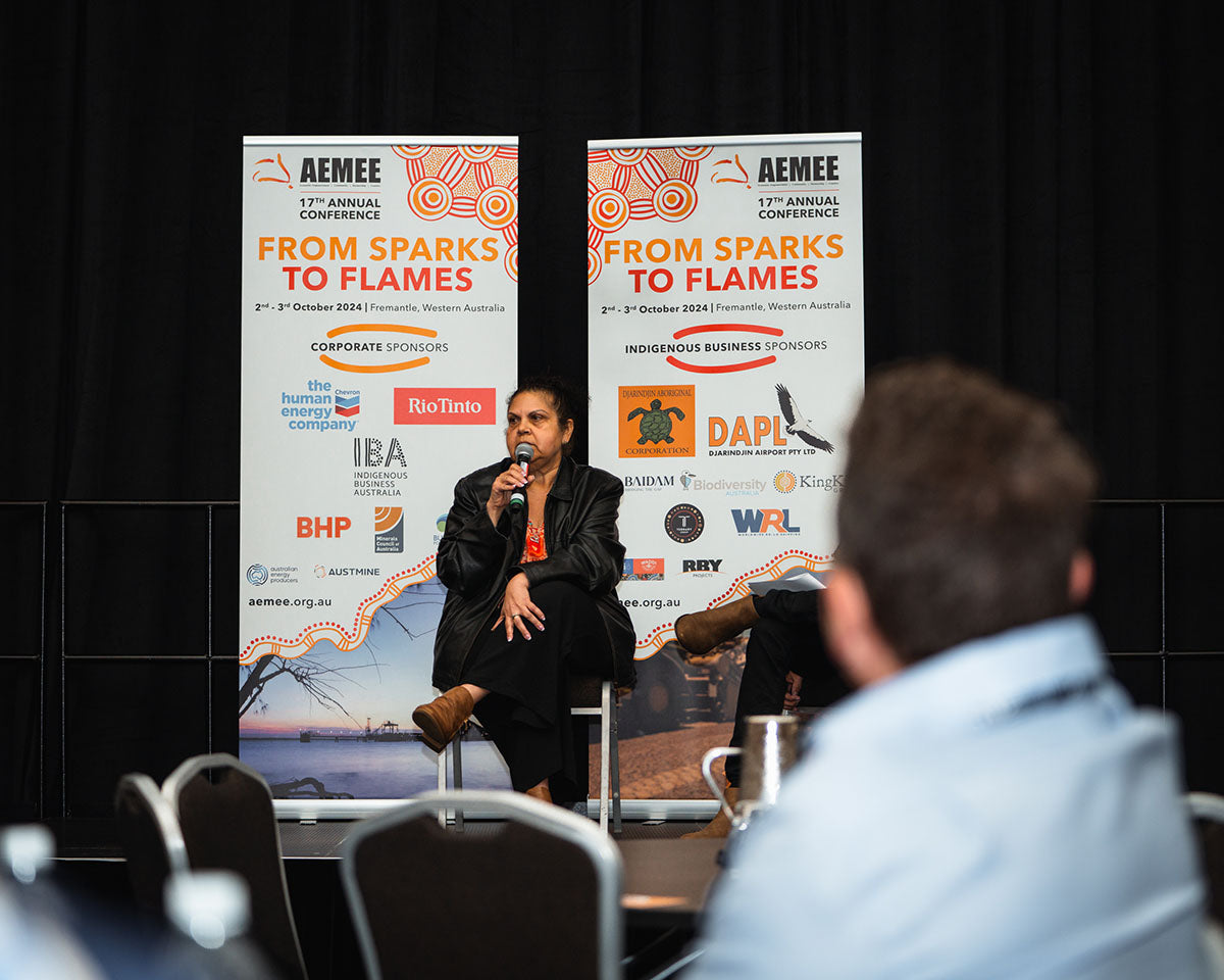 Keynote speaker Mechelle Turvey speaking at the AEMEE 2024 Annual Conference Day 1, Fremantle Western Australia
