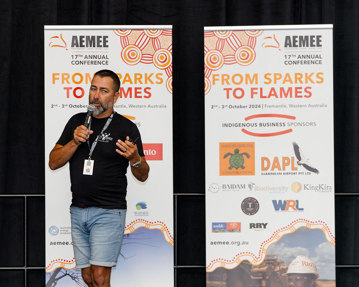 Steve Noy from Biodiversity Australia presenting 'A Lonely Journey' at the AEMEE 2024 Annual Conference Day 1 — Session 1: Grounded Leadership, Fremantle Western Australia