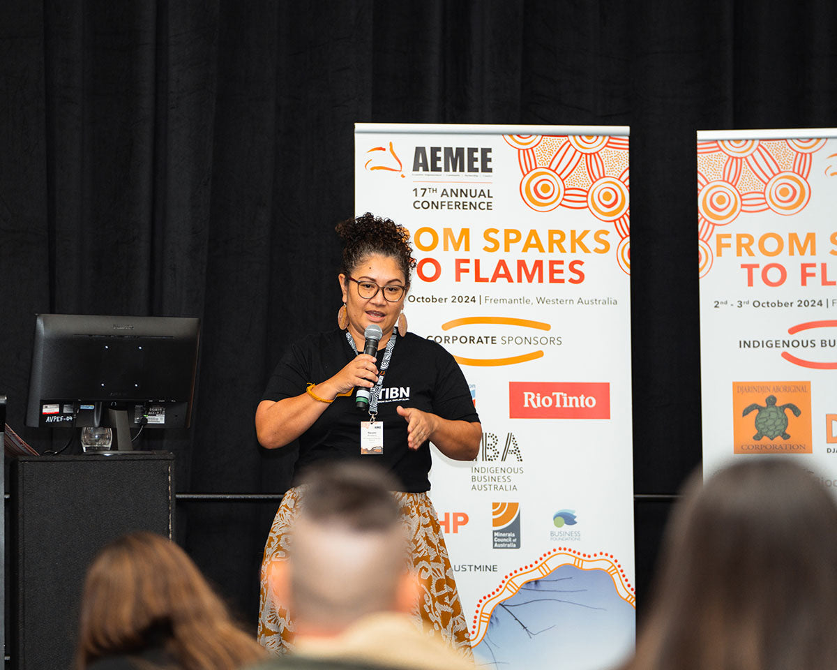 Naomi Anstess from Northern Territory Indigenous Business Network presenting during the Grounded Leadership session at the 2024 AEMEE Annual Conference.