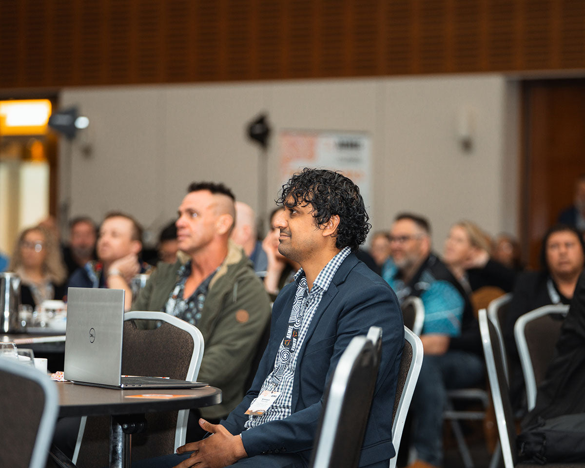 Delegates listening during the “Walking Two Worlds” presentation at the 2024 AEMEE Annual Conference in Fremantle, WA.