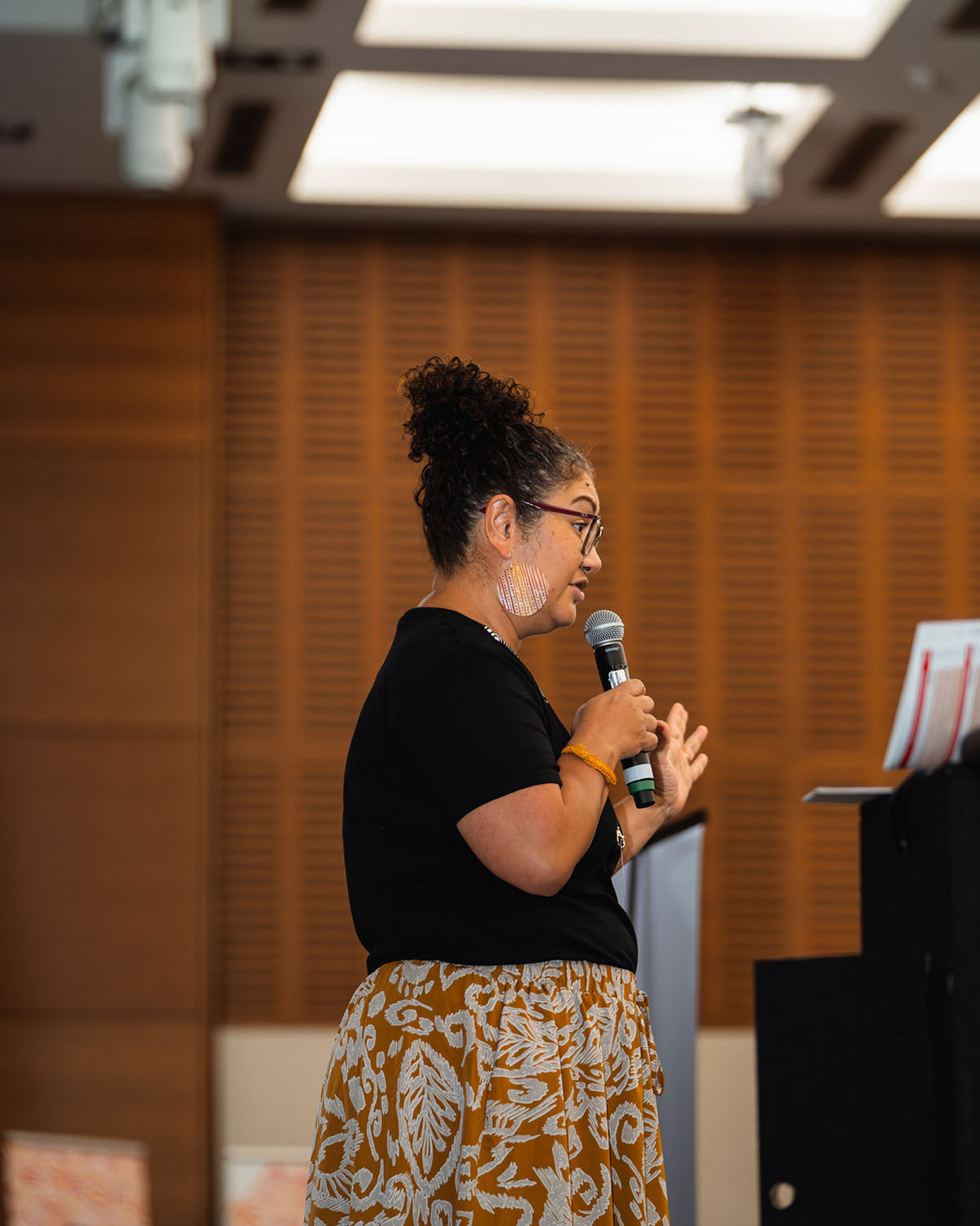 Naomi Anstess from Northern Territory Indigenous Business Network speaking during the Grounded Leadership session at the 2024 AEMEE Annual Conference in Fremantle, WA.