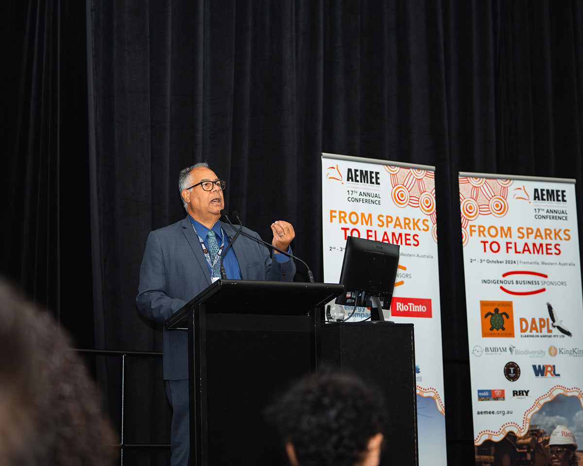 Speaker presenting at the AEMEE 2024 Annual Conference Day 1 — From Sparks to Flames, Fremantle Western Australia