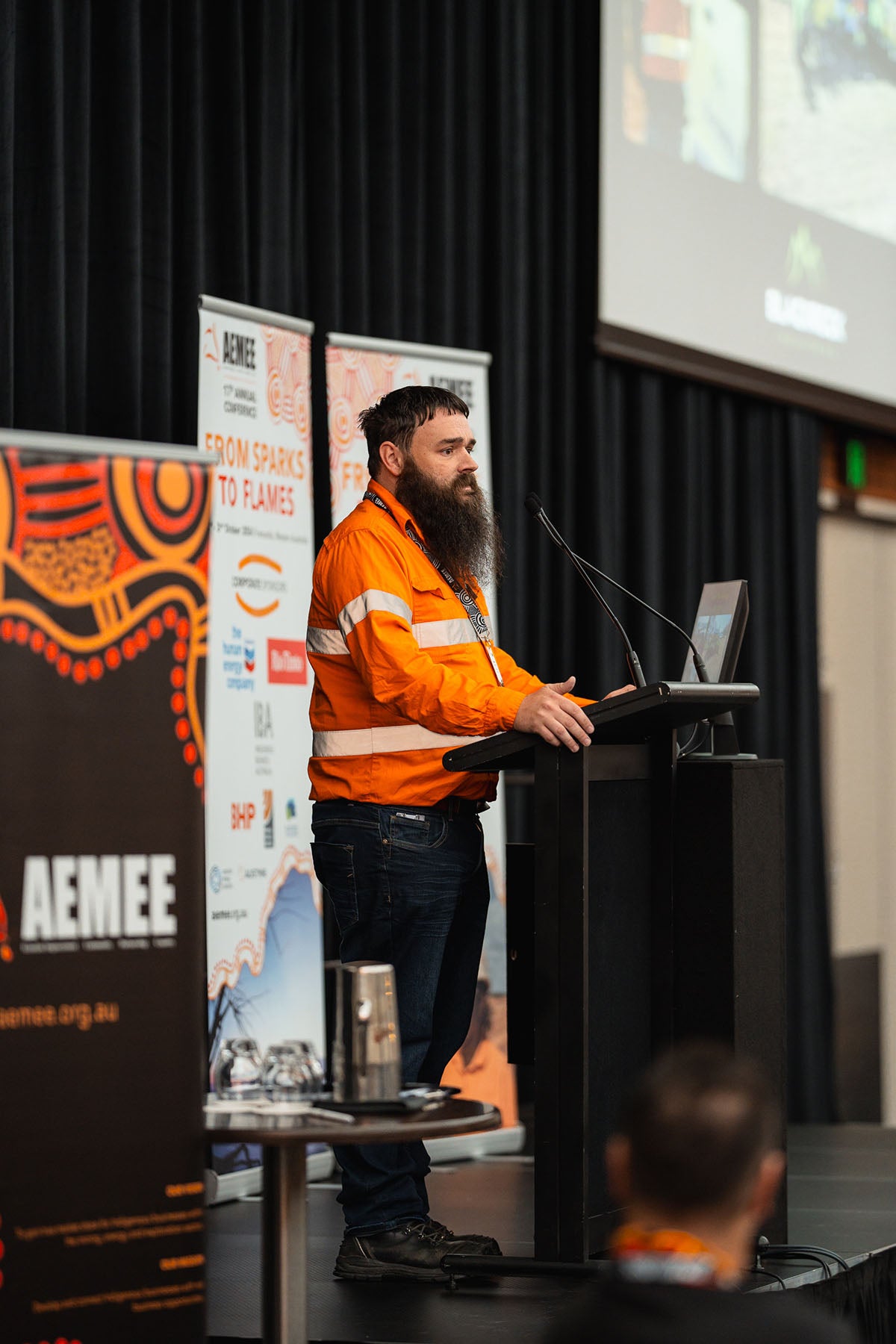 Steve Fordham from Blackrock Industries speaking at the podium during the “Second Chance for Change” presentation at the 2024 AEMEE Annual Conference.
