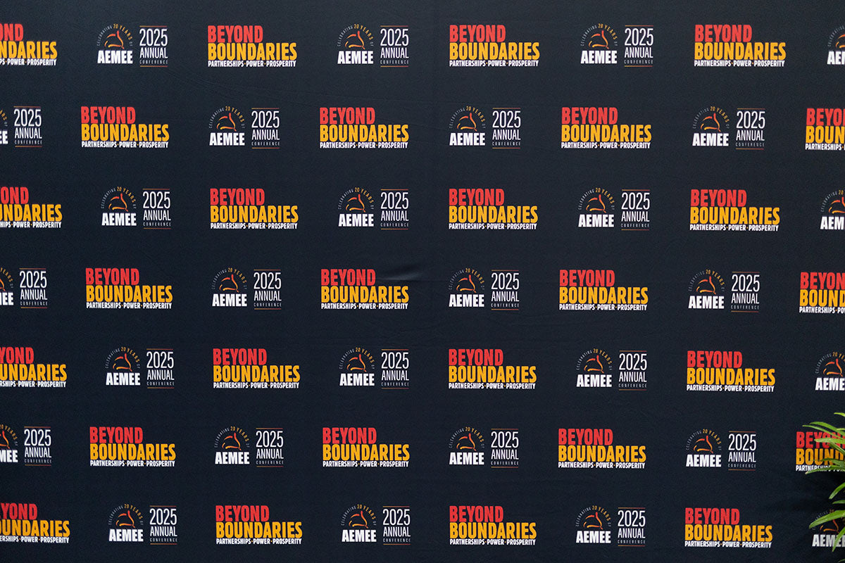 AEMEE 2025 Annual Conference Beyond Boundaries step and repeat backdrop, Darwin