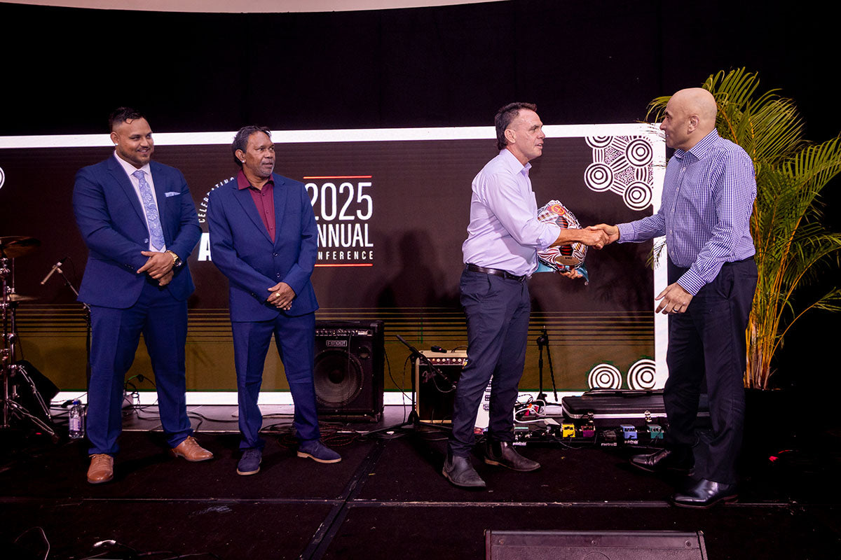 Eastern Guruma Pty Ltd receiving the 2025 Indigenous Business of the Year award at the AEMEE 2025 Annual Conference.