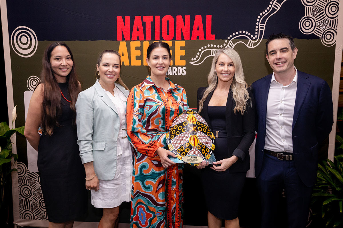 Rio Tinto representatives holding the 2025 Resource Sector Business of the Year award at the National AEMEE Awards.