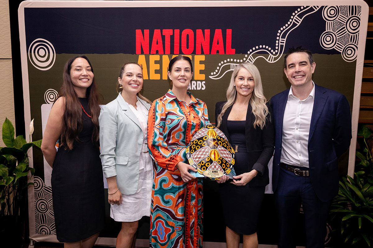 Rio Tinto representatives posing with the 2025 Resource Sector Business of the Year award at the AEMEE 2025 Annual Conference.