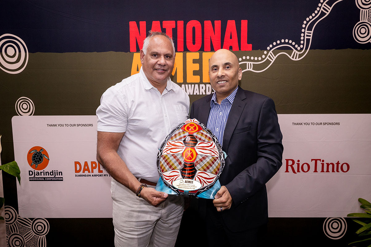 Rio Tinto representatives posing with the 2025 Resource Sector Business of the Year award at the AEMEE 2025 Annual Conference.
