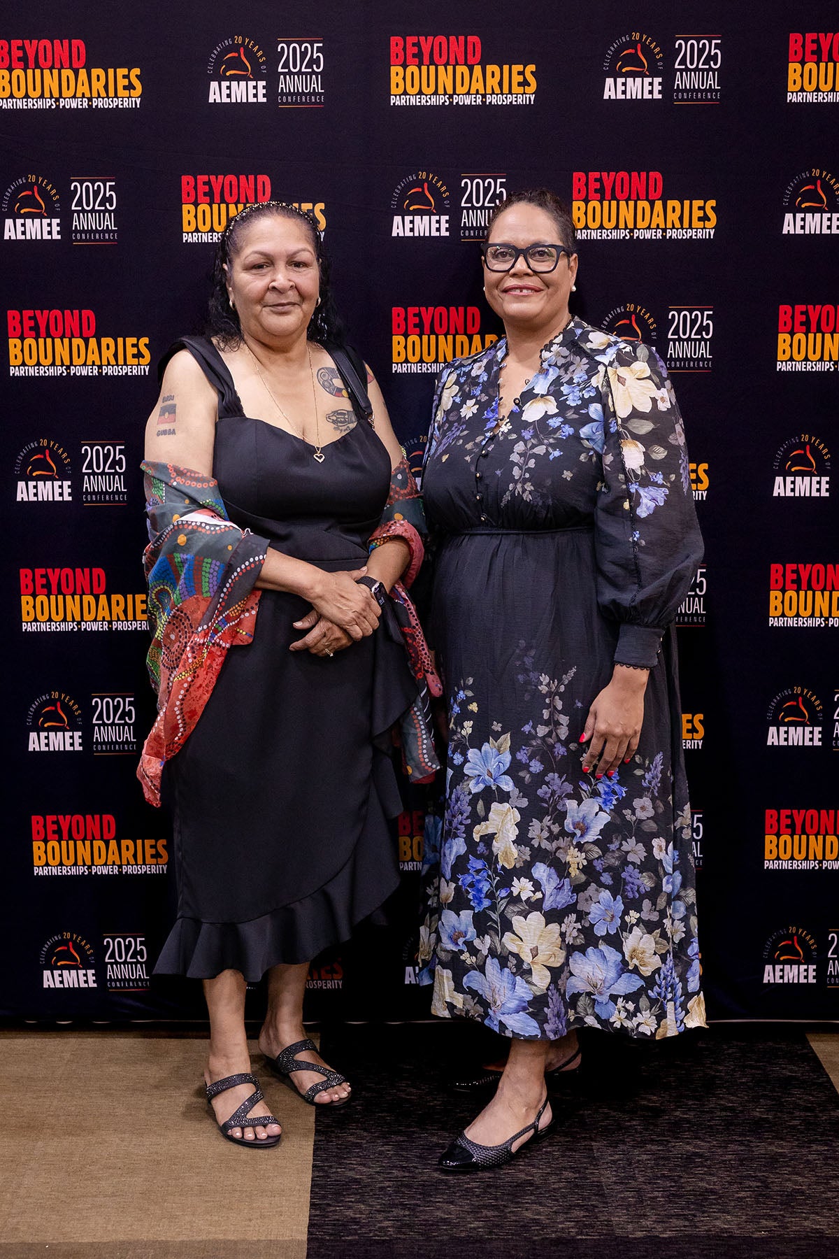 Guests posing at the AEMEE 2025 National Resource Sector Awards gala dinner — Beyond Boundaries backdrop, Darwin