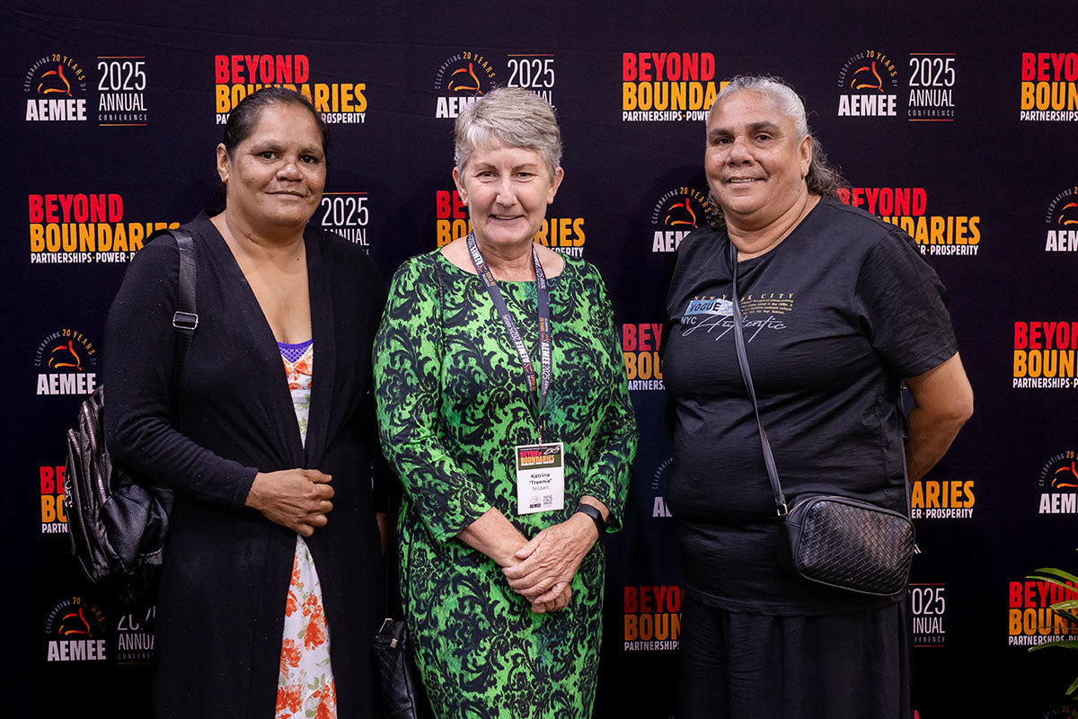 Guests posing at the AEMEE 2025 National Resource Sector Awards gala dinner — Beyond Boundaries backdrop, Darwin