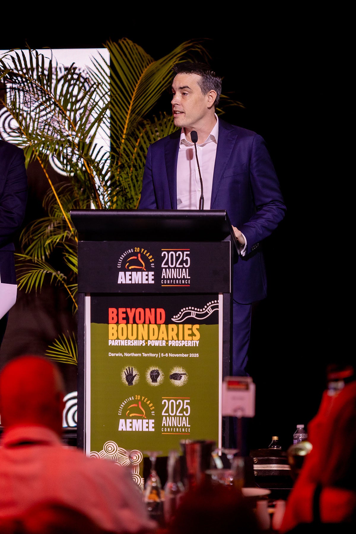 Presenter giving a Rio Tinto sponsor address at the AEMEE 2025 Annual Conference.