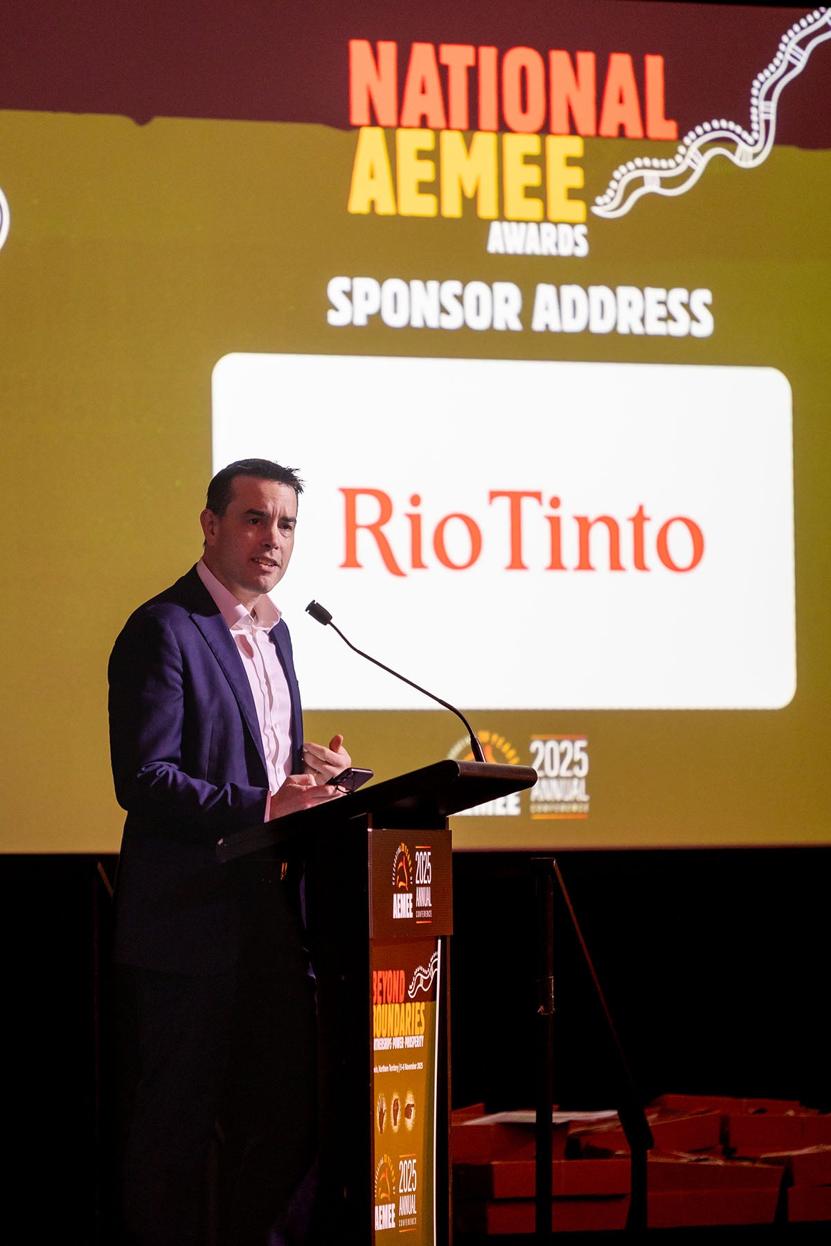 Rio Tinto sponsor address presentation displayed during the National AEMEE Awards.