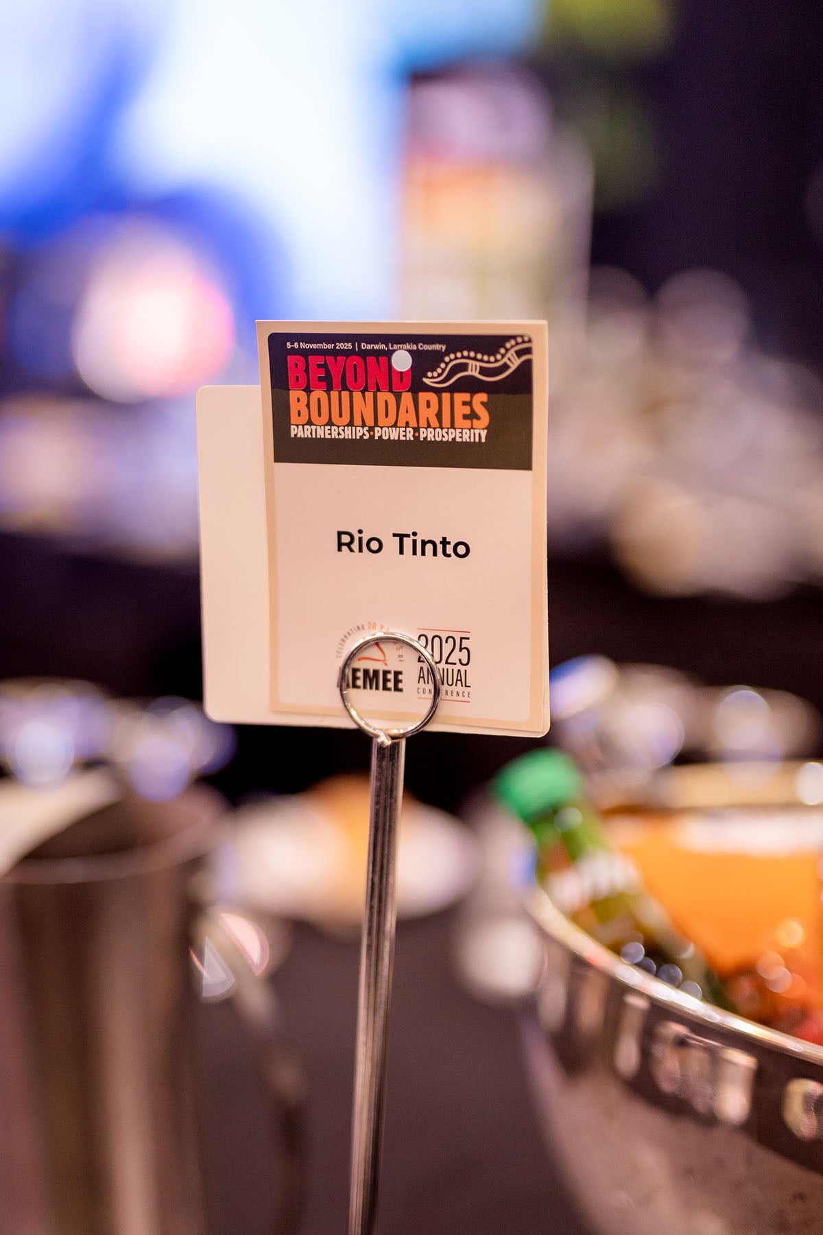 Rio Tinto table card at the AEMEE 2025 National Resource Sector Awards gala dinner, Darwin