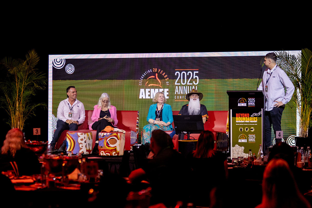 AEMEE 2025 Annual Conference panel featuring speakers discussing Indigenous business and resources sector leadership.