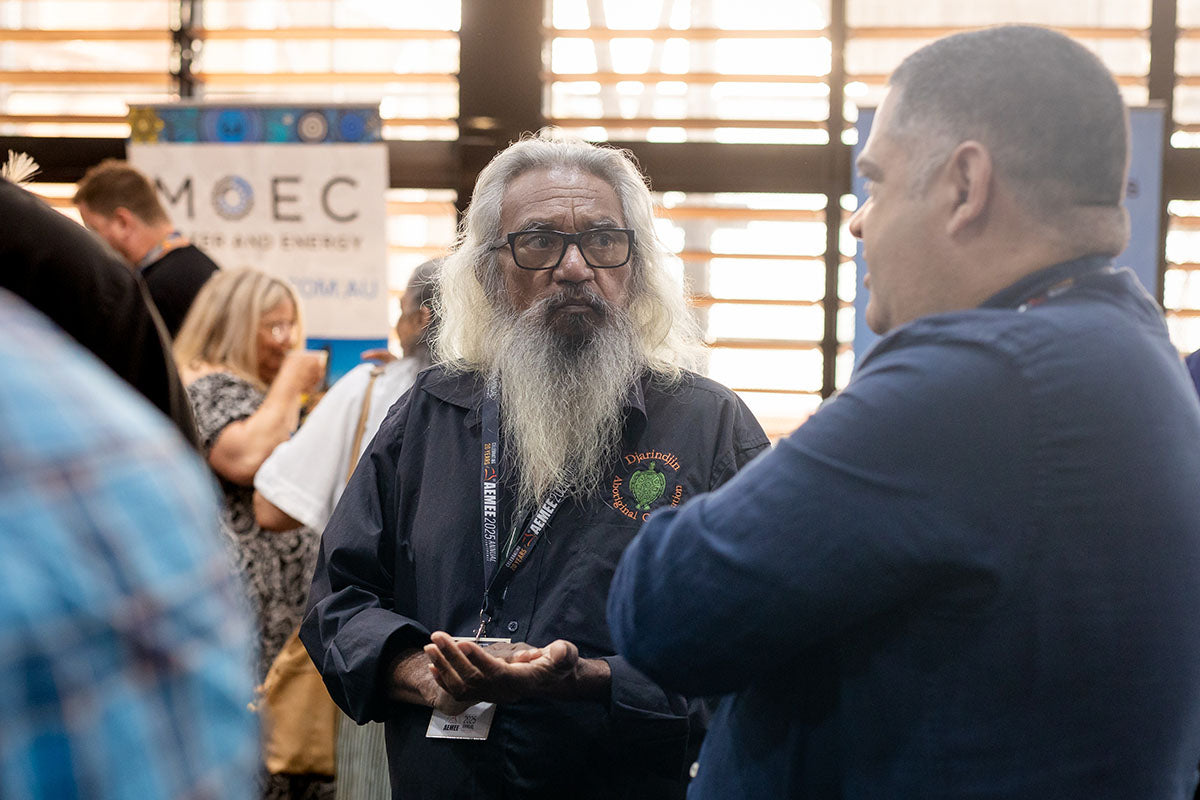 AEMEE conference delegate in conversation during an Indigenous business resources sector networking session.