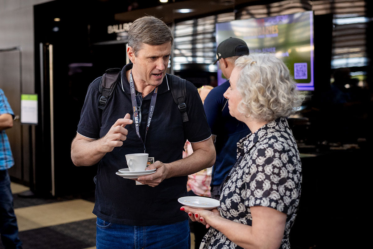 AEMEE conference attendees networking during a break at the Indigenous business resources sector event.