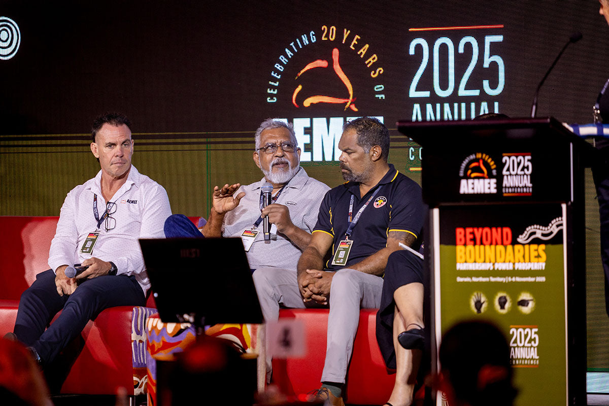 AEMEE conference panellists discussing Indigenous business leadership and resources sector advocacy.