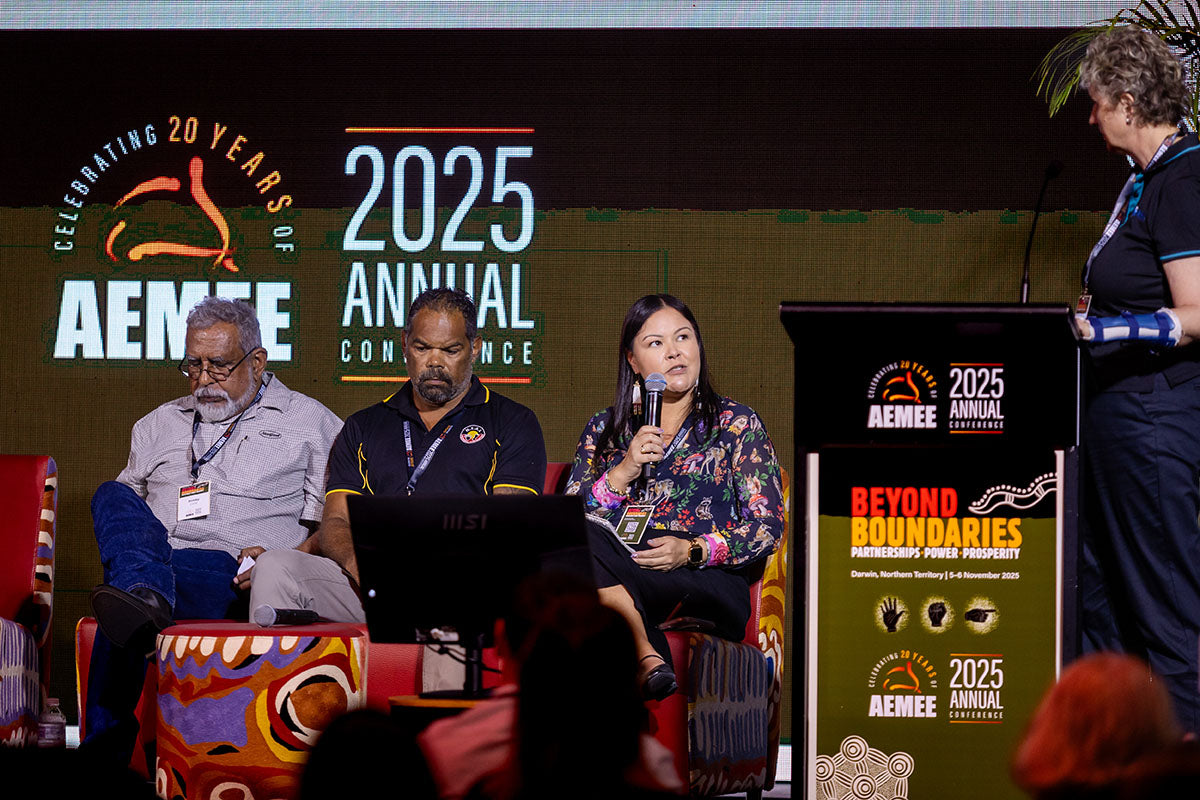AEMEE conference panellists discussing Indigenous business leadership and resources sector collaboration.