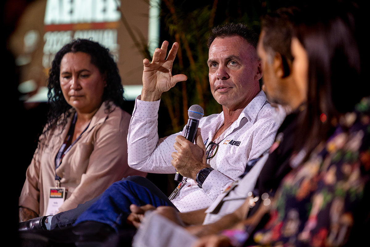 AEMEE conference panellist speaking during a session on Indigenous business and resources sector opportunities.