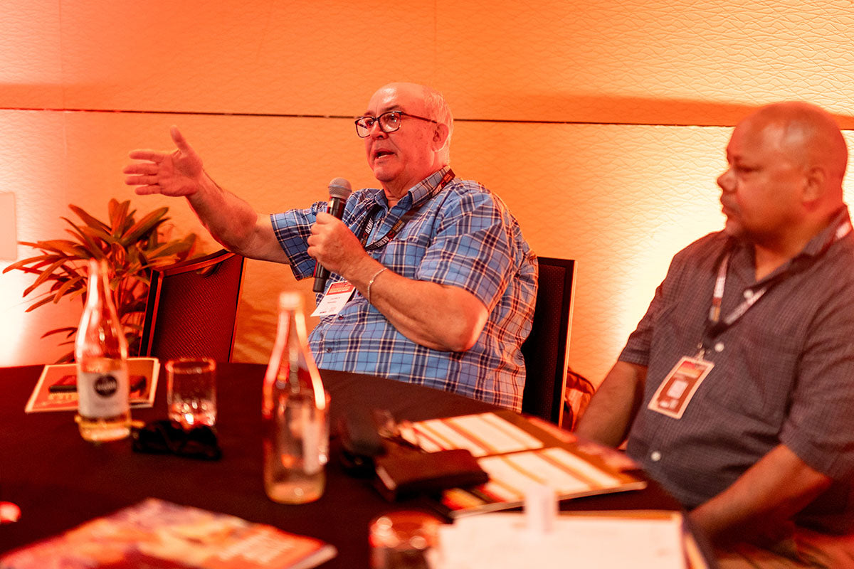 AEMEE conference delegate speaking during a roundtable discussion on Indigenous business and resources sector collaboration.