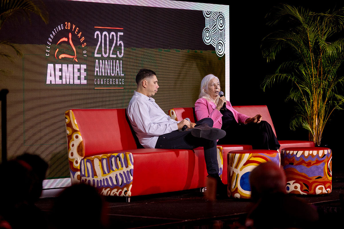 AEMEE 2025 Annual Conference interview session with a speaker discussing Indigenous business and resources sector themes.