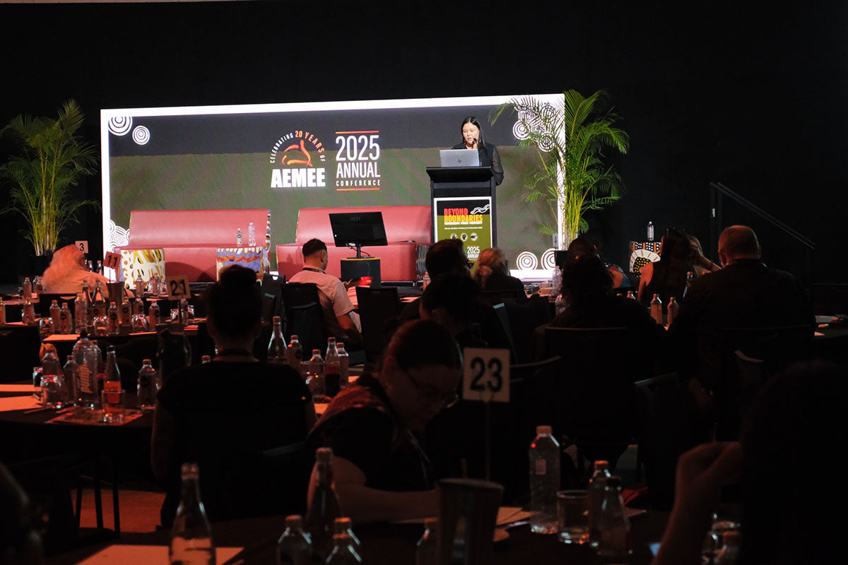 Wide view of a presenter speaking to delegates at the AEMEE 2025 Annual Conference