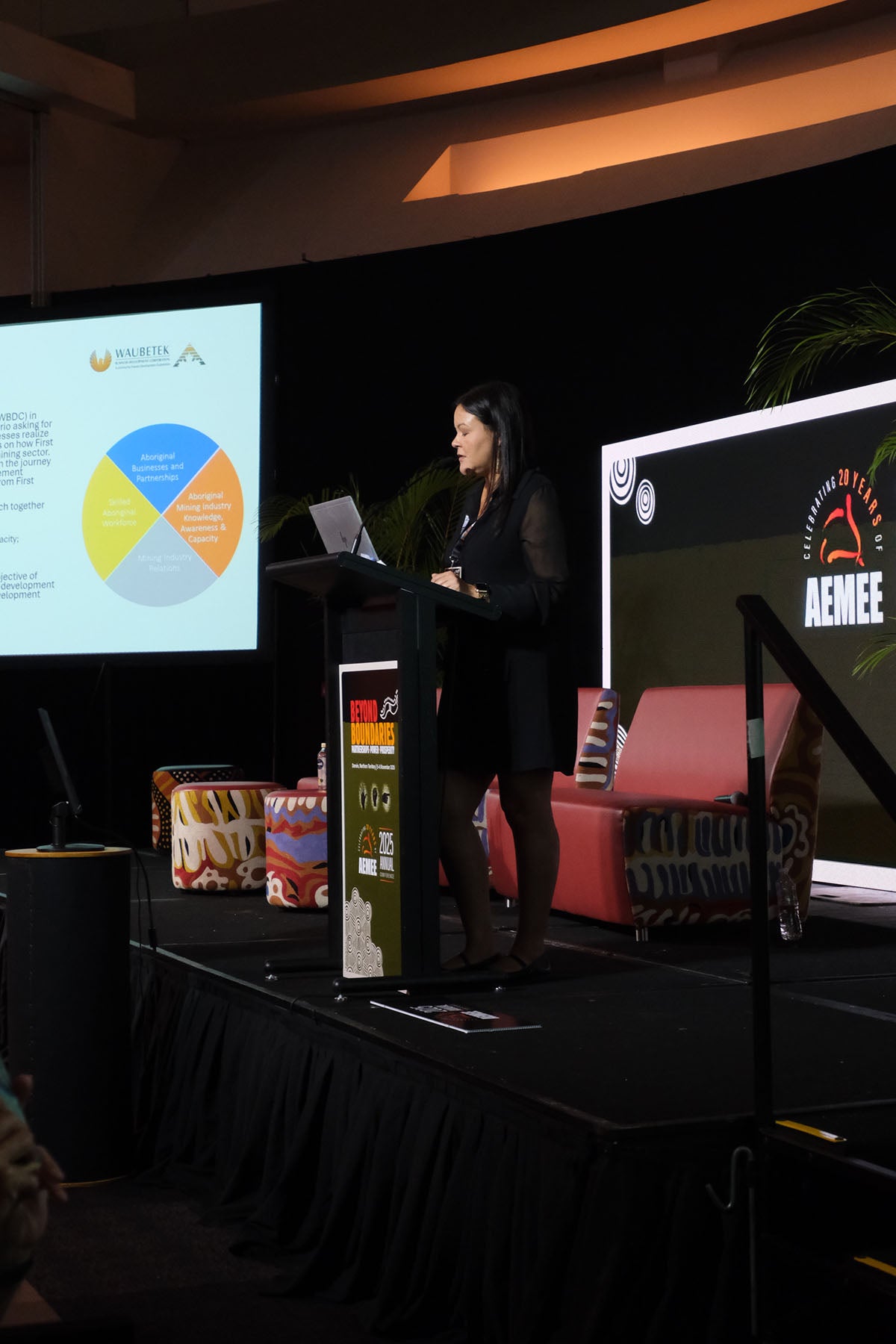 Speaker presenting data and insights at the AEMEE 2025 Annual Conference.
