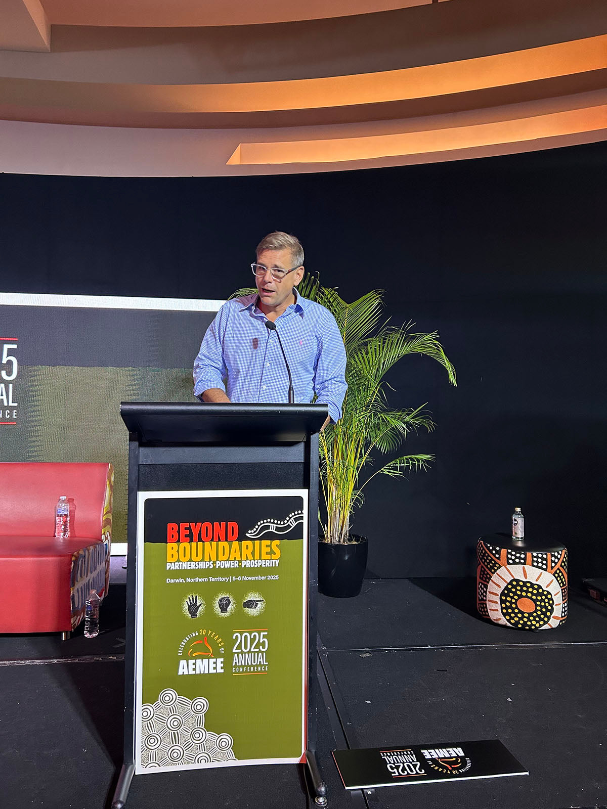 AEMEE conference panellist speaking during a session on Indigenous business participation and sector opportunities.