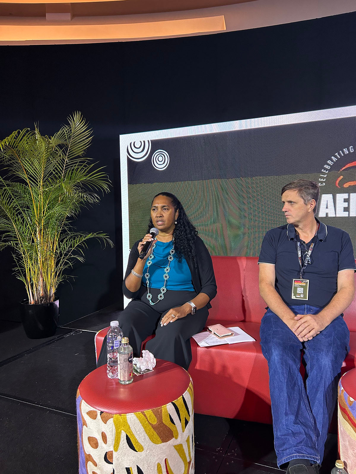 AEMEE conference panellist speaking during a discussion on Indigenous business and resources sector collaboration.