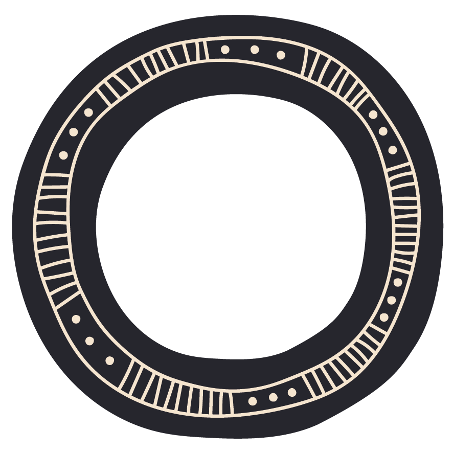 A circular First Nations design motif featuring intricate traditional linework and dot patterns, serving as a support artwork element for the national AEMEE brand rollout.