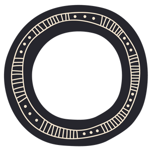 A circular First Nations design motif featuring intricate traditional linework and dot patterns, serving as a support artwork element for the national AEMEE brand rollout.