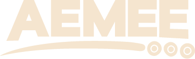 Cream-colored variant of the AEMEE logo, optimized for high visibility on dark brand backgrounds.